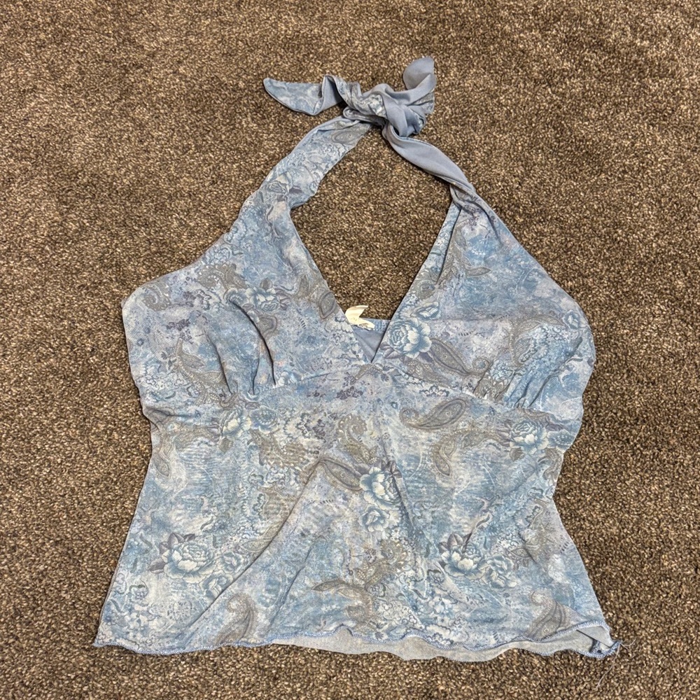 See You Monday Light Blue Patterned Halter Top